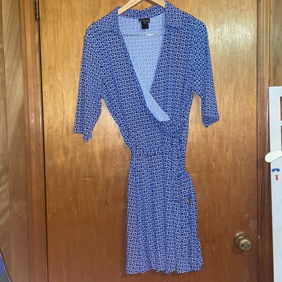 •EN FOCUS STUDIOS•NWOT BLUE/WHITE SQUARE CHECKERED 3/4 SLEEVE MIDI DRESS SIZE 14 - Picture 3 of 7